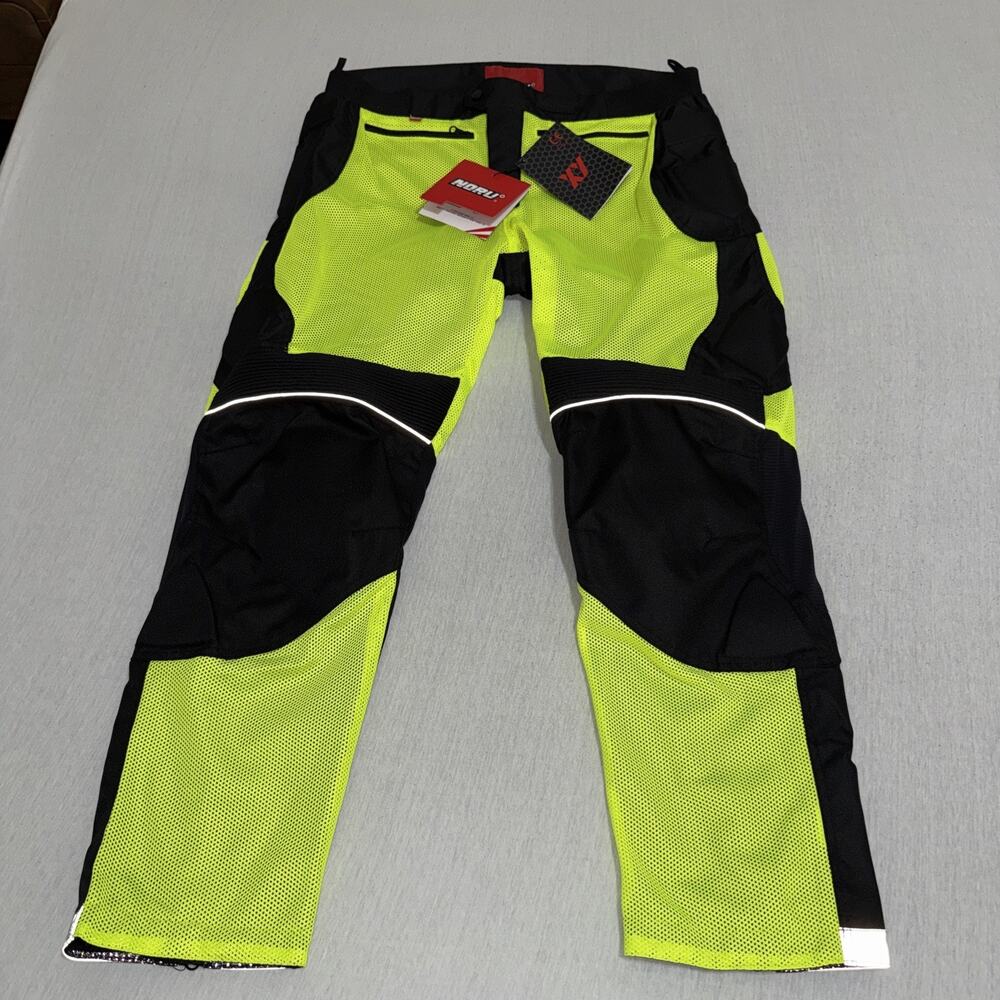 Noru Kiryu Mens Mesh Motorcycle Pants Fluorescent /Black Pads 2XL New With Tags